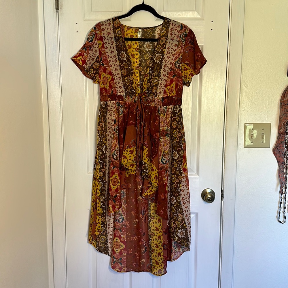 Tie-Front Sheer Blouse Hi Low